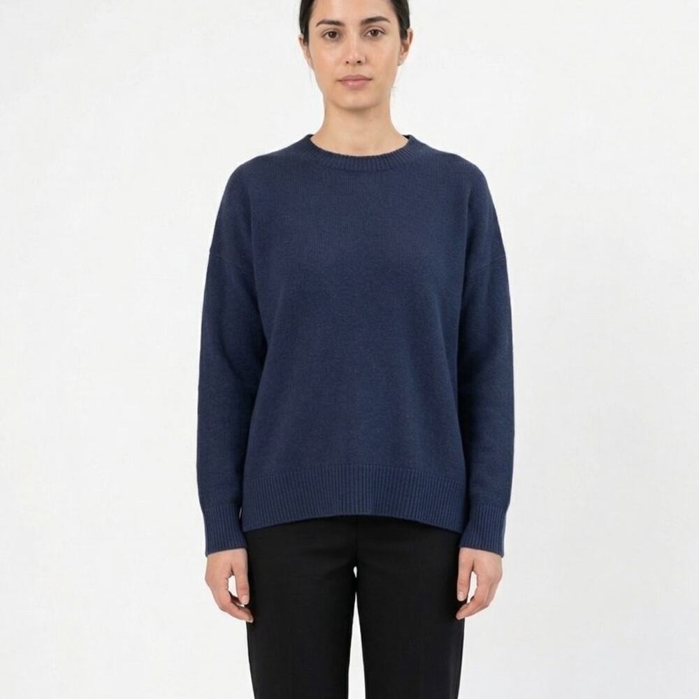 Nordstrom Wool & Cashmere Crewneck Sweater Womens M Navy Knit Long Sleeve
